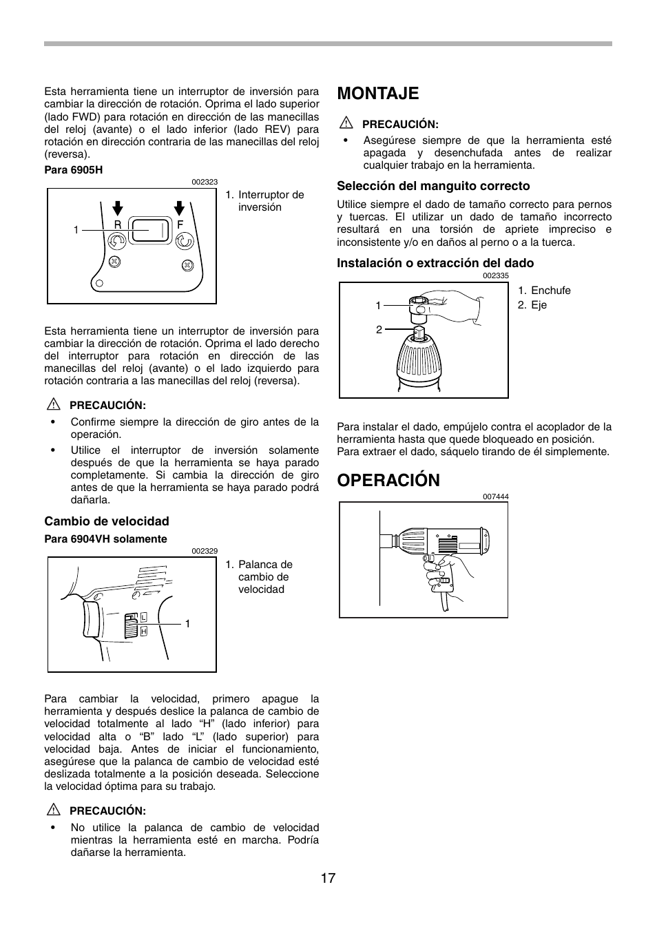 Montaje, Operación | Makita 6904VH User Manual | Page 17 / 20