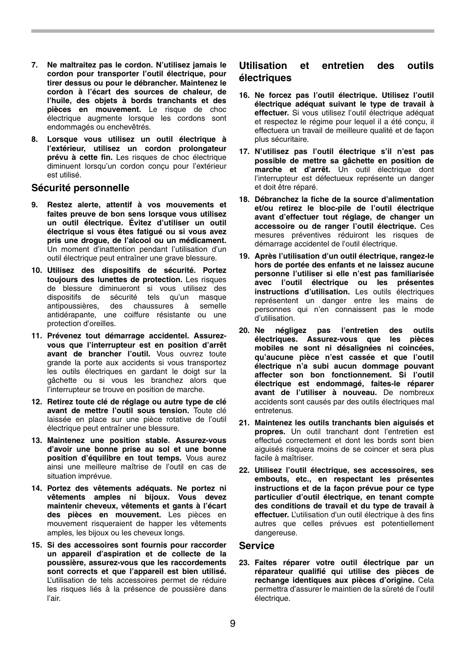 Sécurité personnelle, Utilisation et entretien des outils électriques, Service | Makita 6904VH User Manual | Page 9 / 20