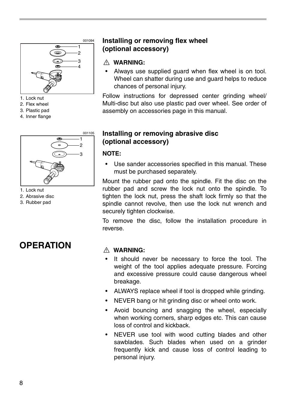 Operation | Makita Angle Grinder User Manual | Page 8 / 16