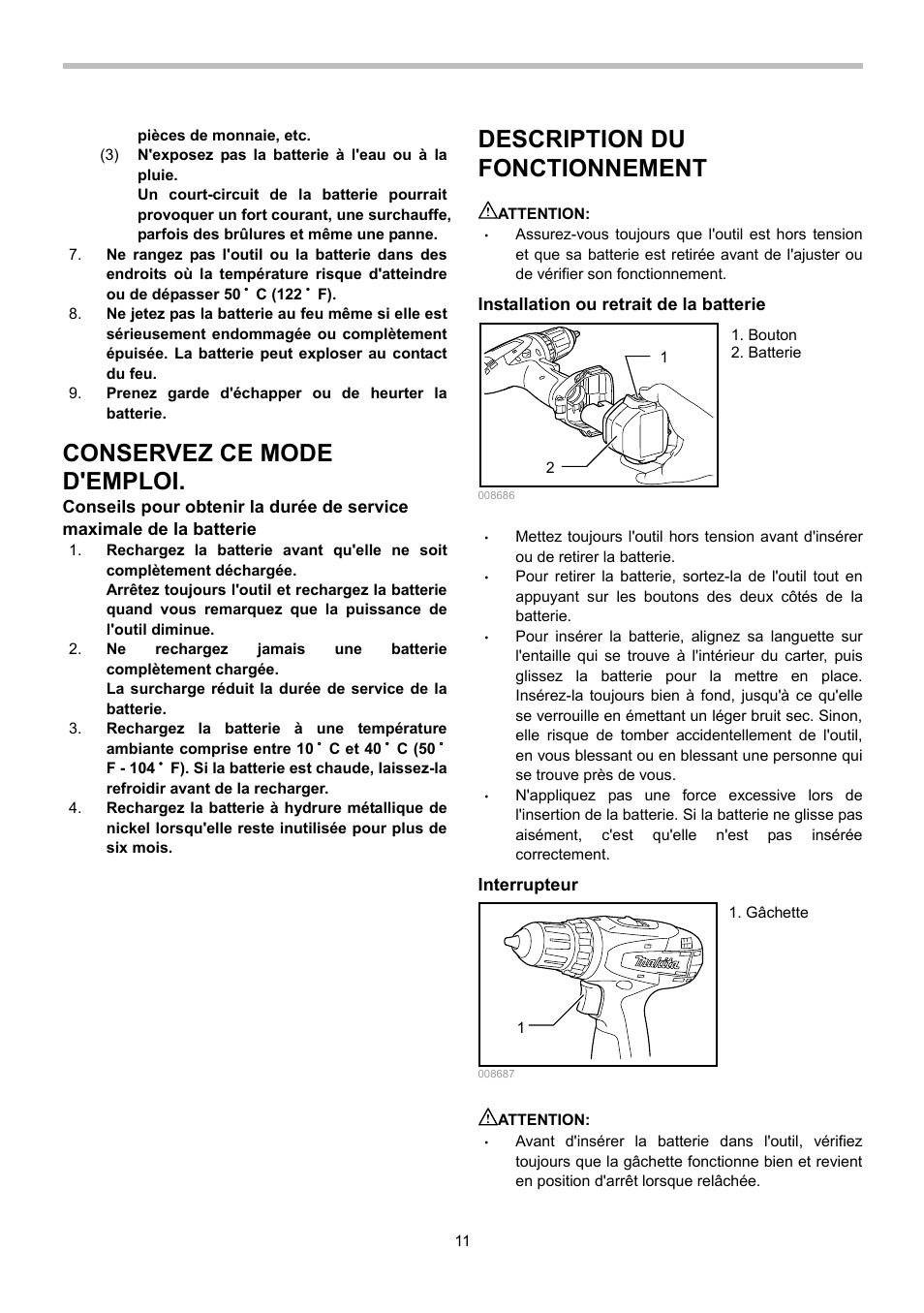 Conservez ce mode d'emploi, Description du fonctionnement | Makita 6281D User Manual | Page 11 / 24