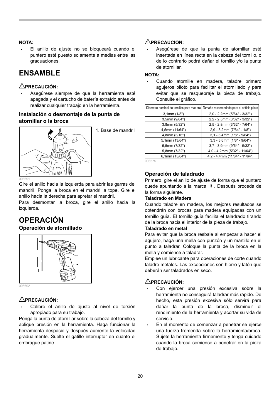 Ensamble, Operación, Operación de atornillado | Operación de taladrado | Makita 6281D User Manual | Page 20 / 24