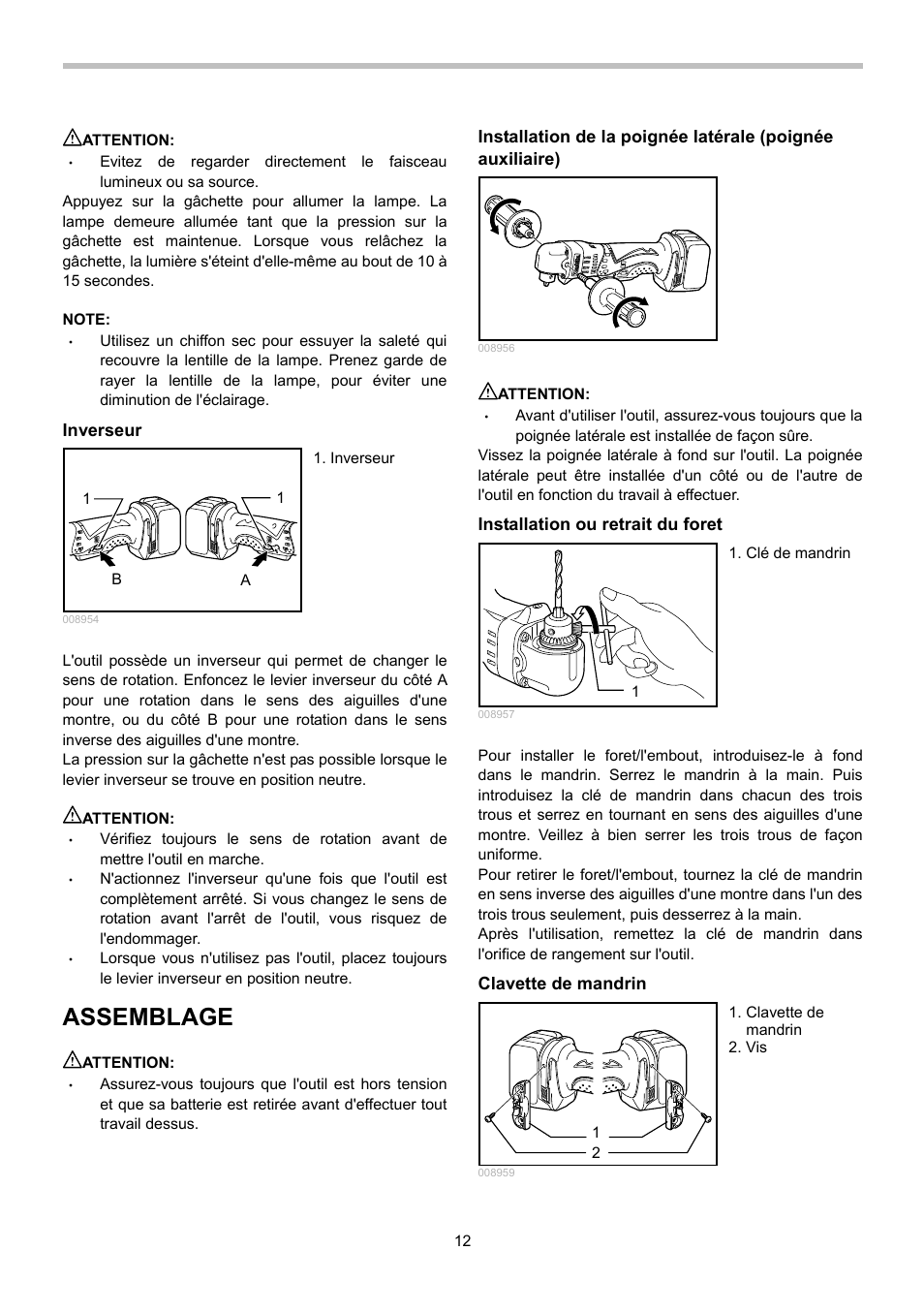 Assemblage | Makita BDA340 User Manual | Page 12 / 24