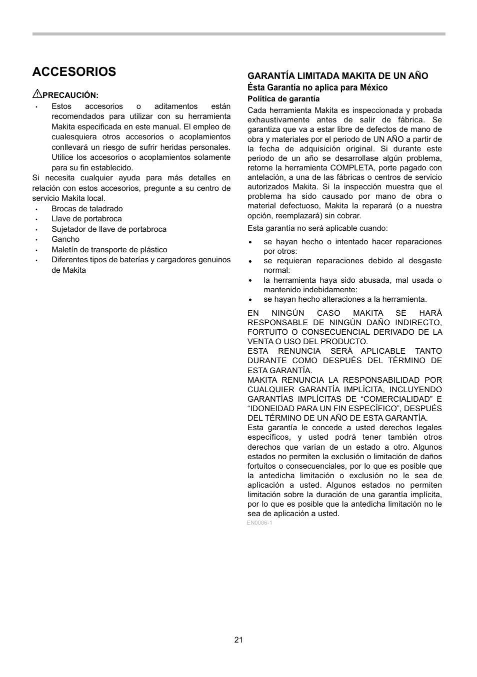 Accesorios | Makita BDA340 User Manual | Page 21 / 24