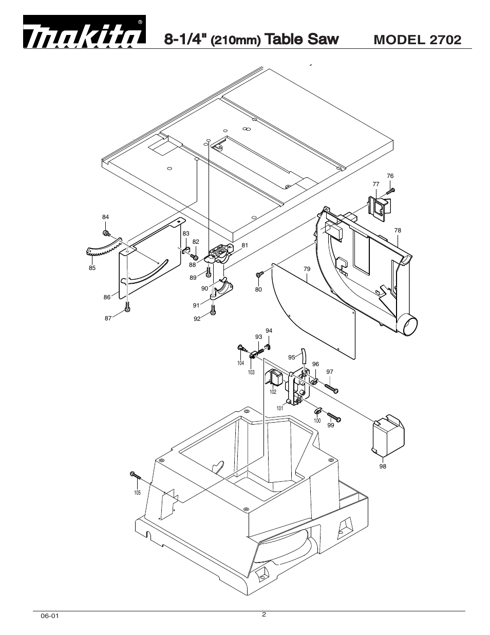 Table saw, Model 2702, 210mm) | Makita 2702 User Manual | Page 2 / 5
