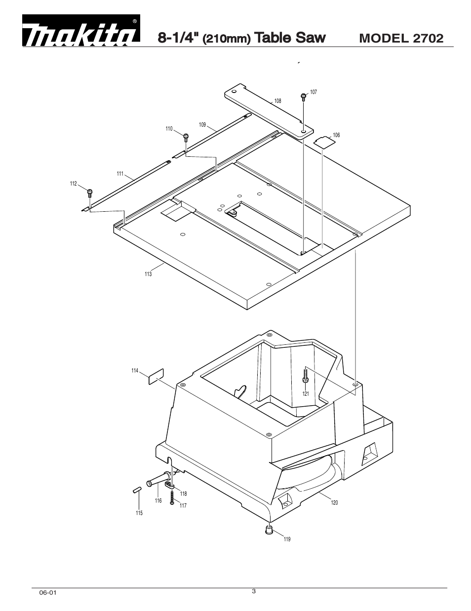 Table saw, Model 2702, 210mm) | Makita 2702 User Manual | Page 3 / 5