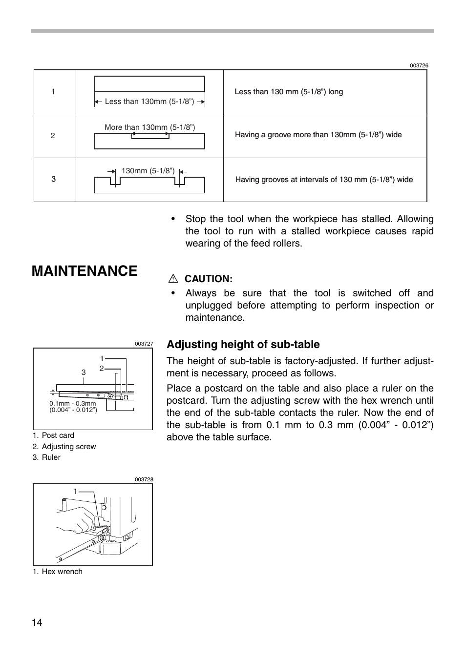 Maintenance, Adjusting height of sub-table | Makita 2012NB User Manual | Page 14 / 20