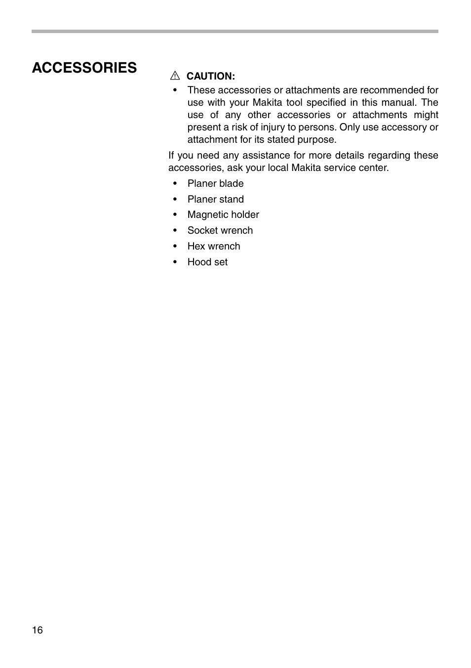 Accessories | Makita 2012NB User Manual | Page 16 / 20