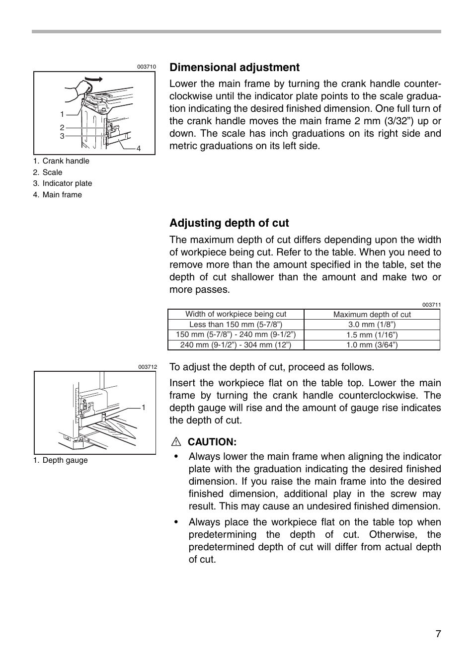 Dimensional adjustment, Adjusting depth of cut | Makita 2012NB User Manual | Page 7 / 20