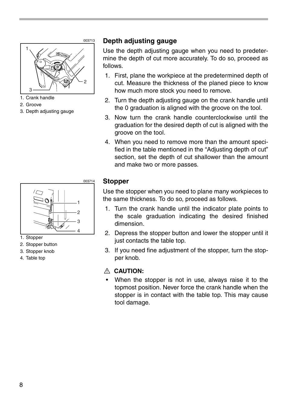 Depth adjusting gauge, Stopper | Makita 2012NB User Manual | Page 8 / 20