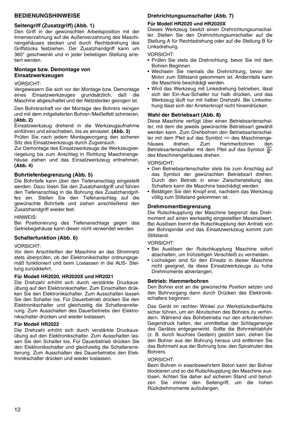 Makita HR2020 User Manual | Page 12 / 52