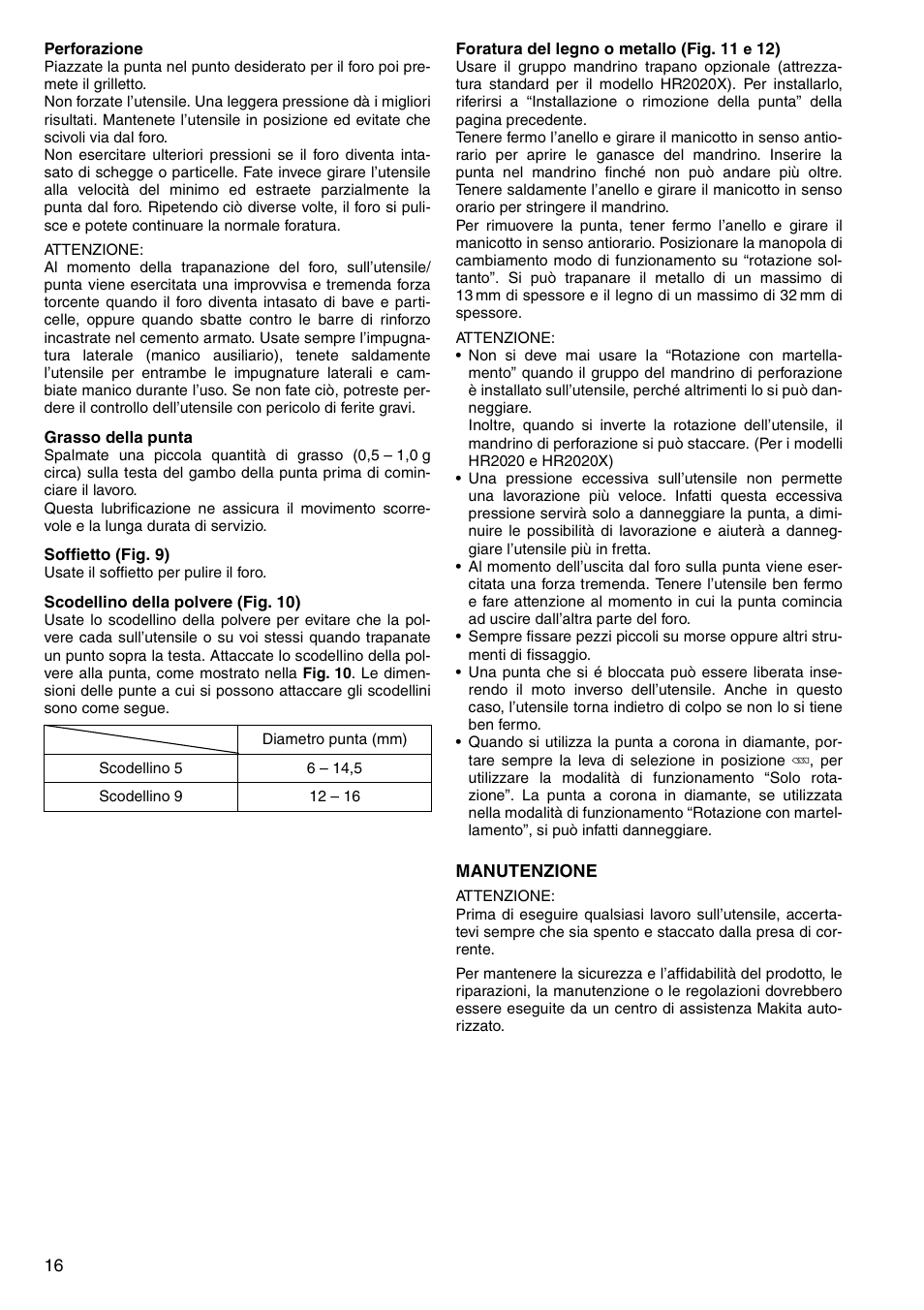 Makita HR2020 User Manual | Page 16 / 52