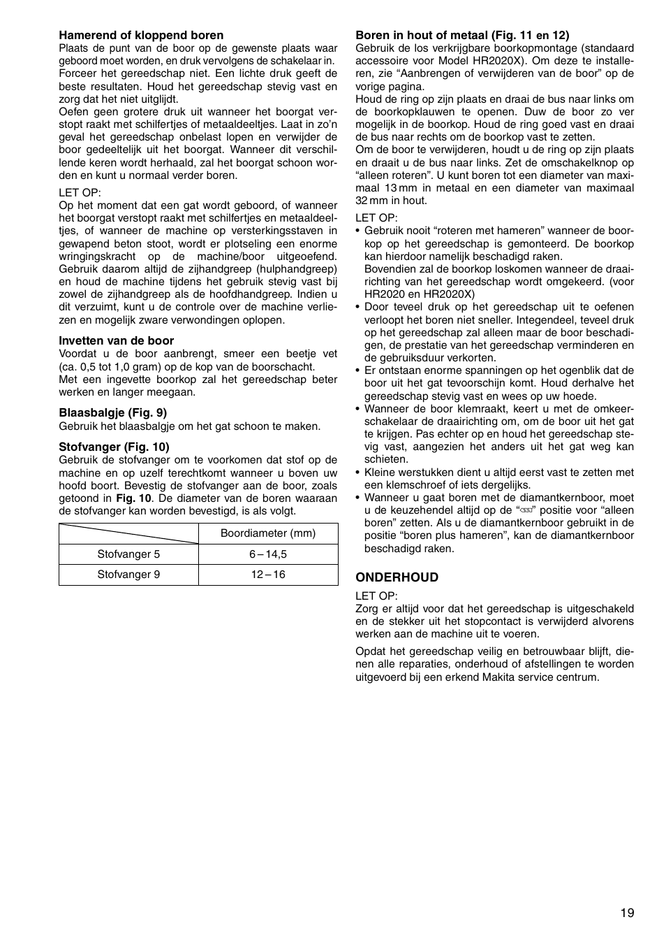 Makita HR2020 User Manual | Page 19 / 52