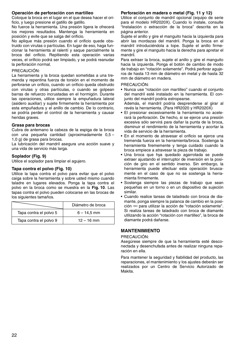 Makita HR2020 User Manual | Page 22 / 52