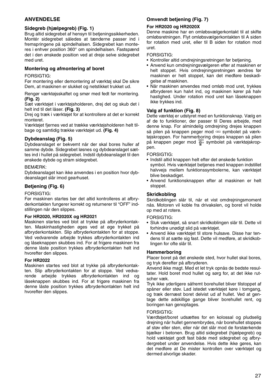 Makita HR2020 User Manual | Page 27 / 52