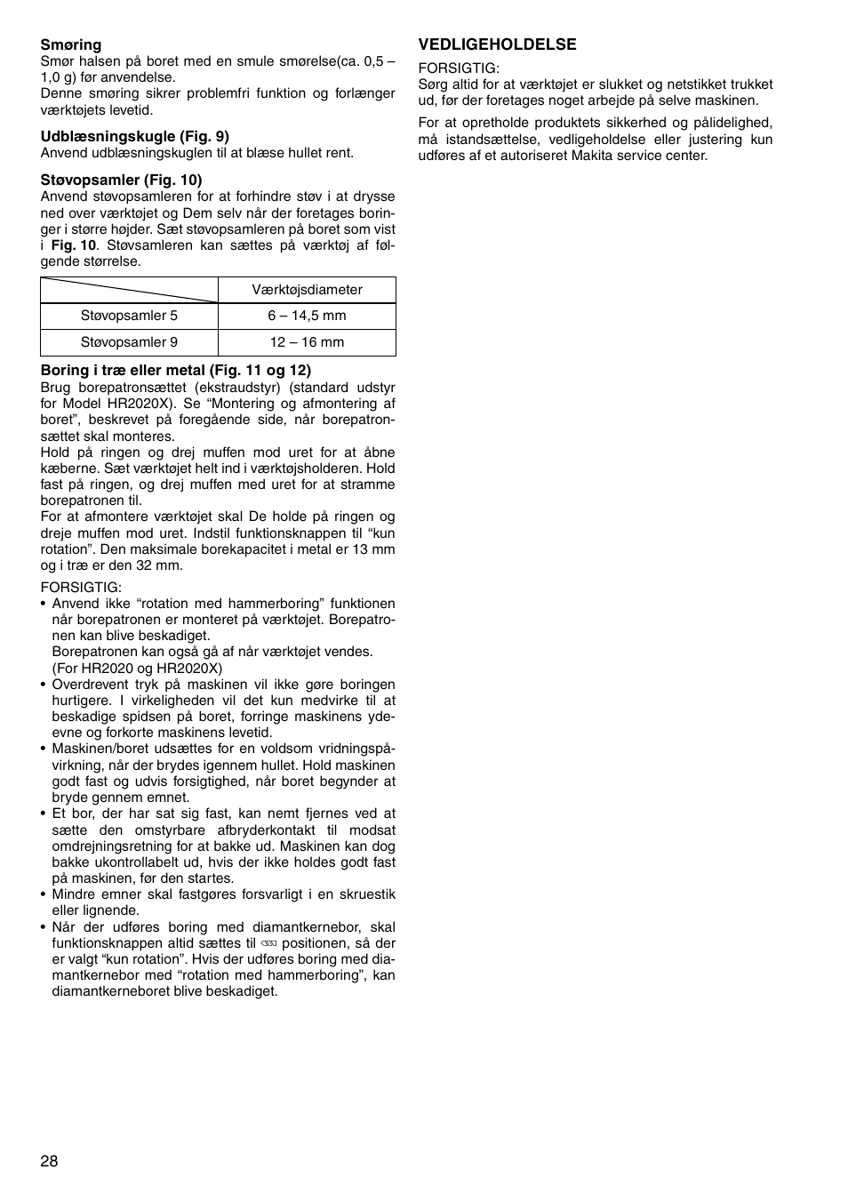 Makita HR2020 User Manual | Page 28 / 52