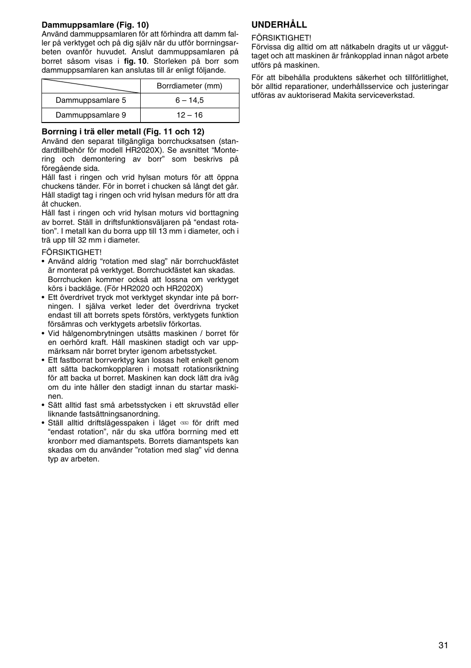 Makita HR2020 User Manual | Page 31 / 52