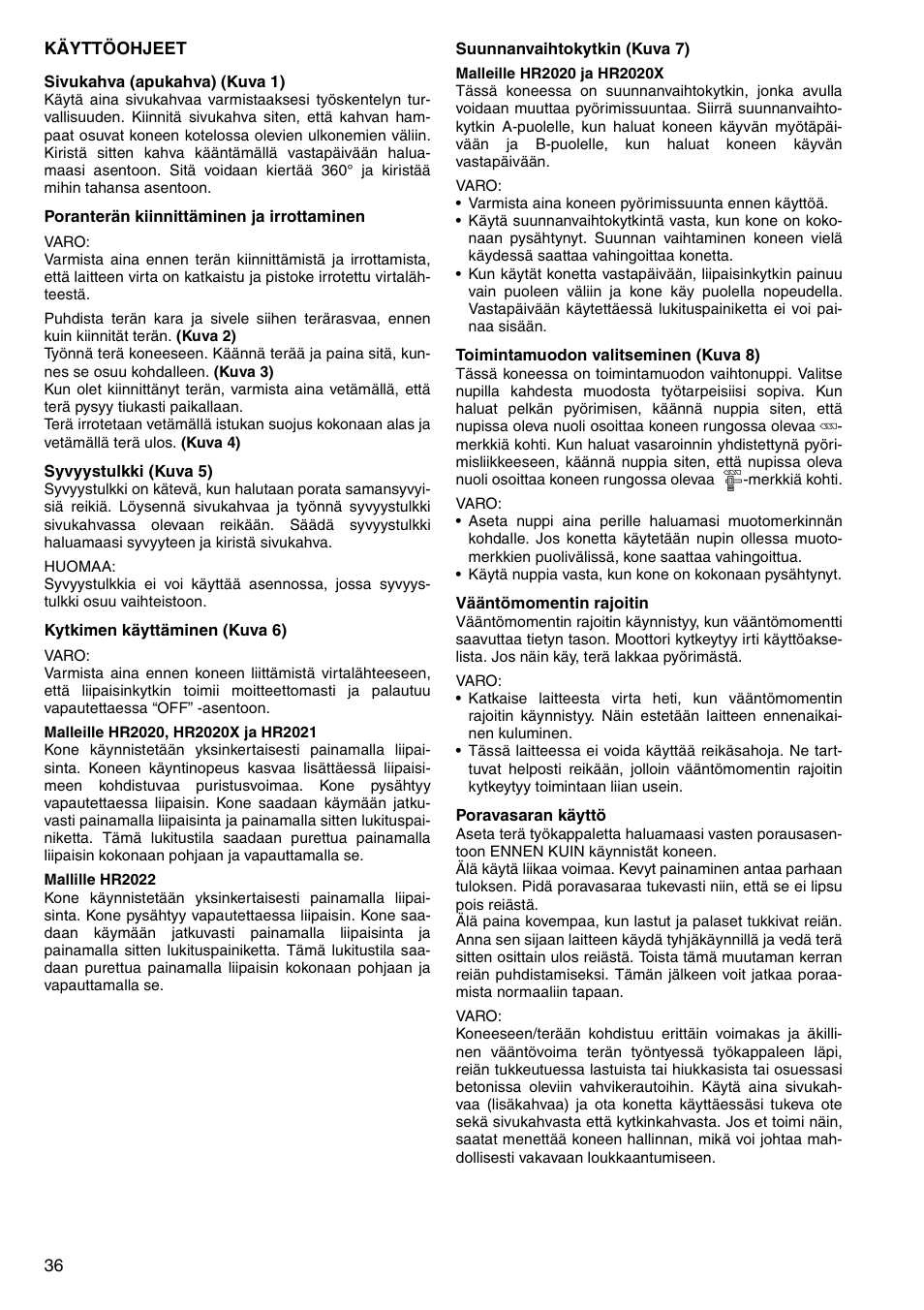 Makita HR2020 User Manual | Page 36 / 52
