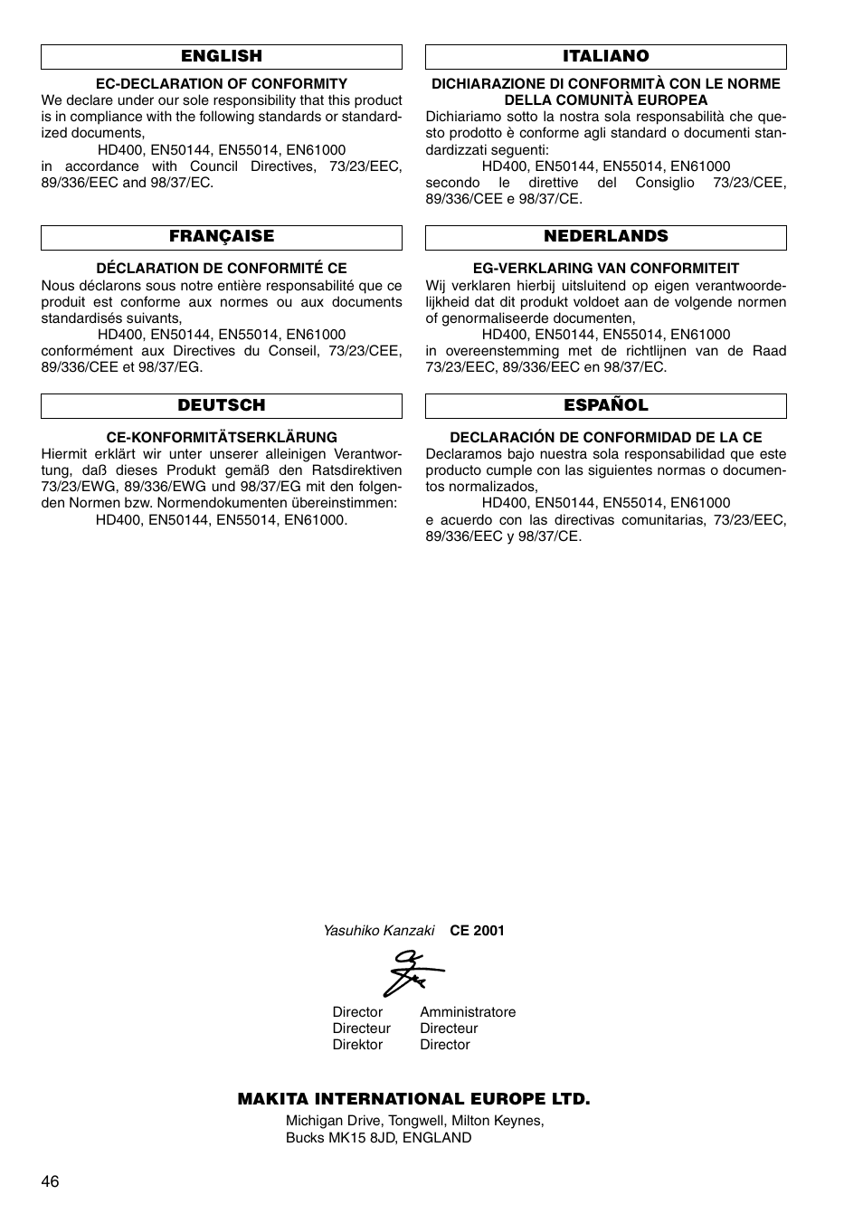 Makita HR2020 User Manual | Page 46 / 52
