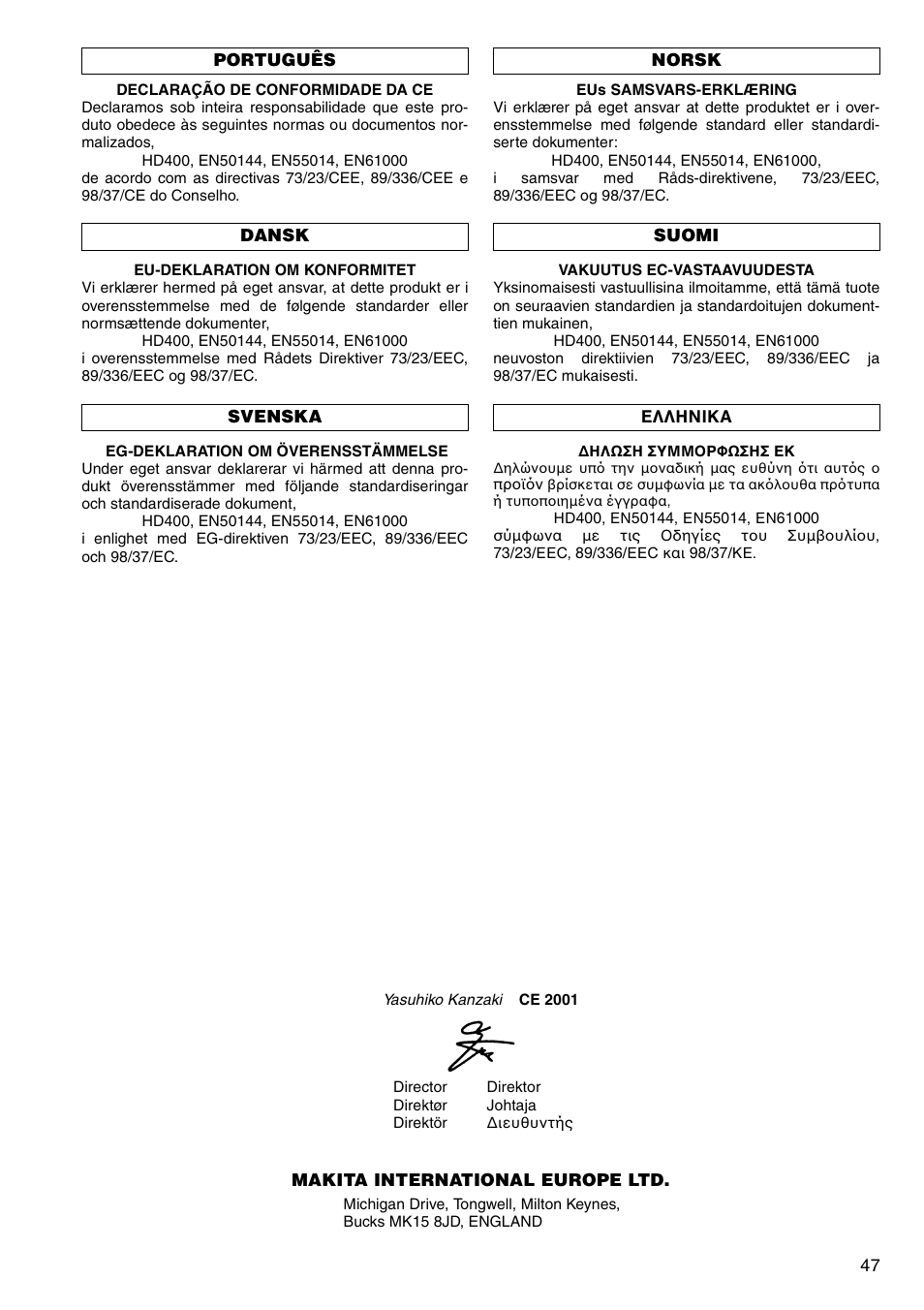 Makita HR2020 User Manual | Page 47 / 52