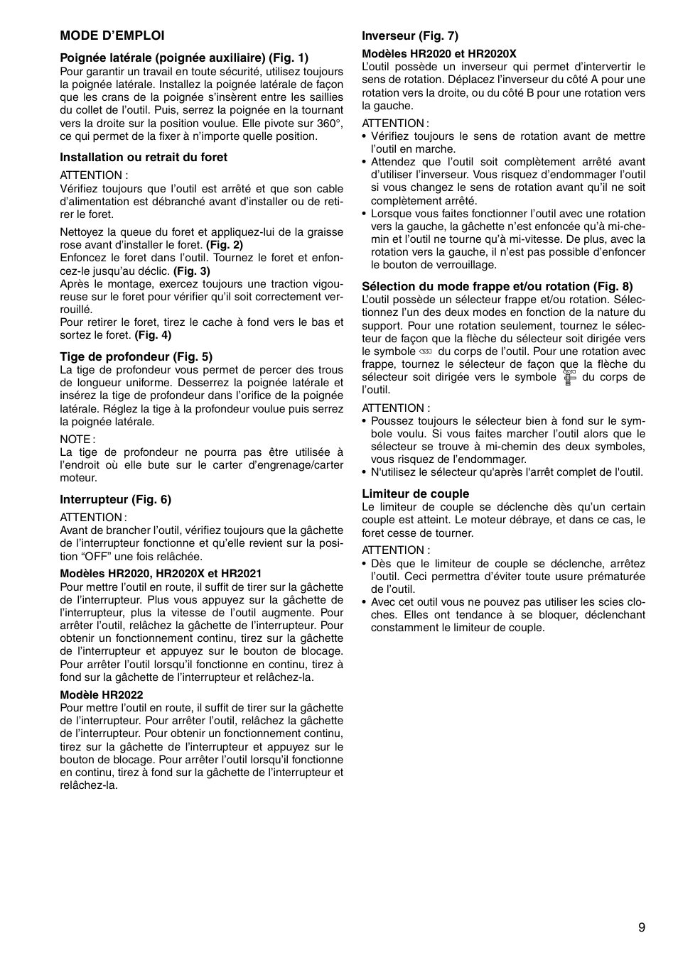 Makita HR2020 User Manual | Page 9 / 52