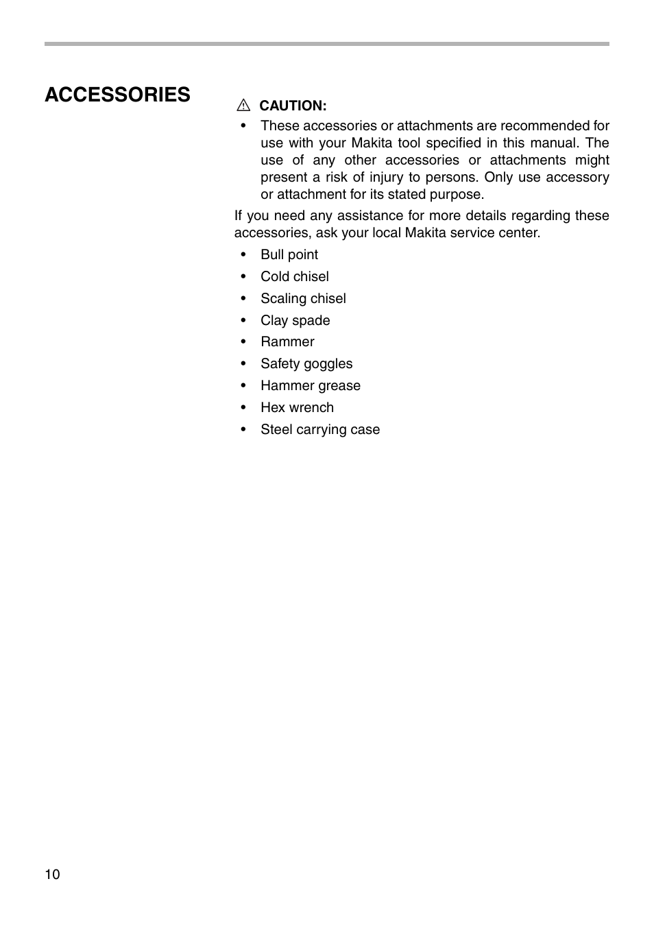 Accessories | Makita HM1500B User Manual | Page 10 / 16