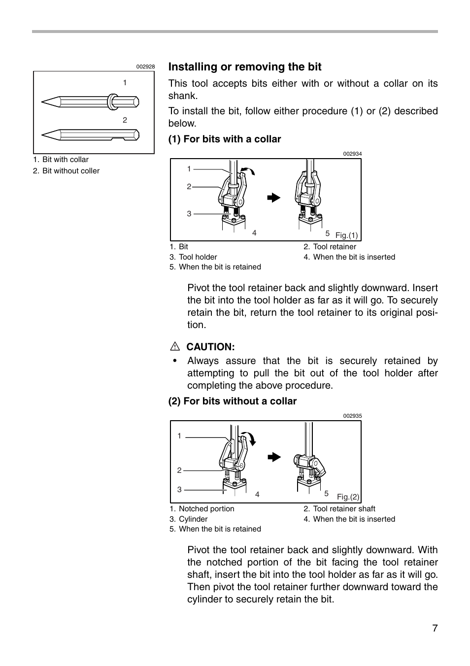 Installing or removing the bit | Makita HM1500B User Manual | Page 7 / 16