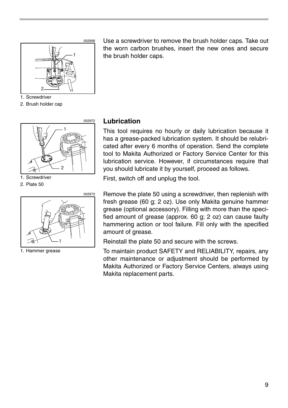 Lubrication | Makita HM1500B User Manual | Page 9 / 16