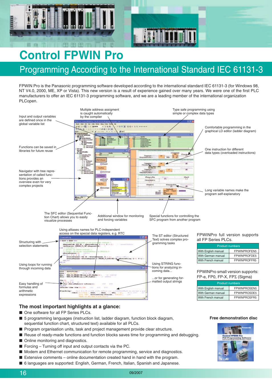 Control fpwin pro, The most important highlights at a glance | Makita FP2 Series User Manual | Page 16 / 28