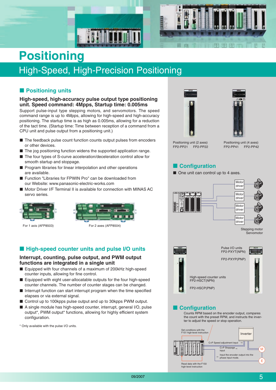 Positioning, Optimal combination with servo drives, High-speed, high-precision positioning | Positioning units, Configuration, High-speed counter units and pulse i/o units | Makita FP2 Series User Manual | Page 5 / 28