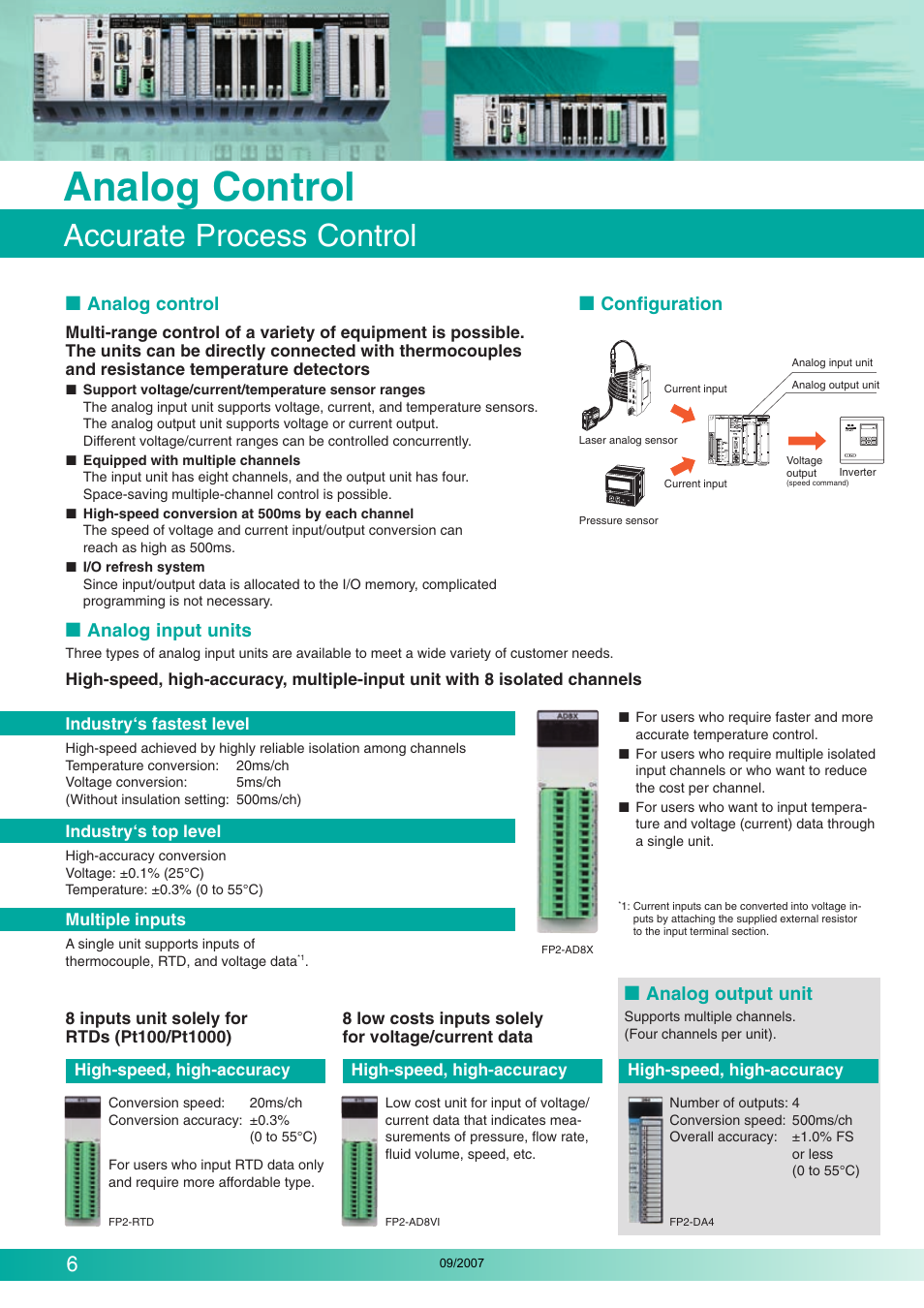 Analog control, Accurate process control, Configuration | Analog input units, Analog output unit | Makita FP2 Series User Manual | Page 6 / 28
