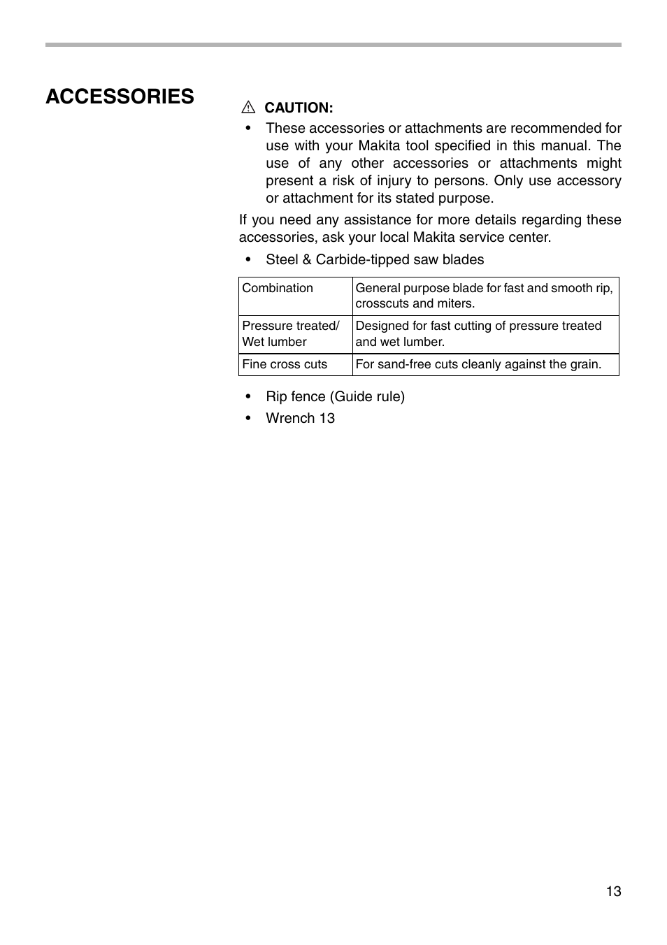 Accessories | Makita 5037NB User Manual | Page 13 / 20