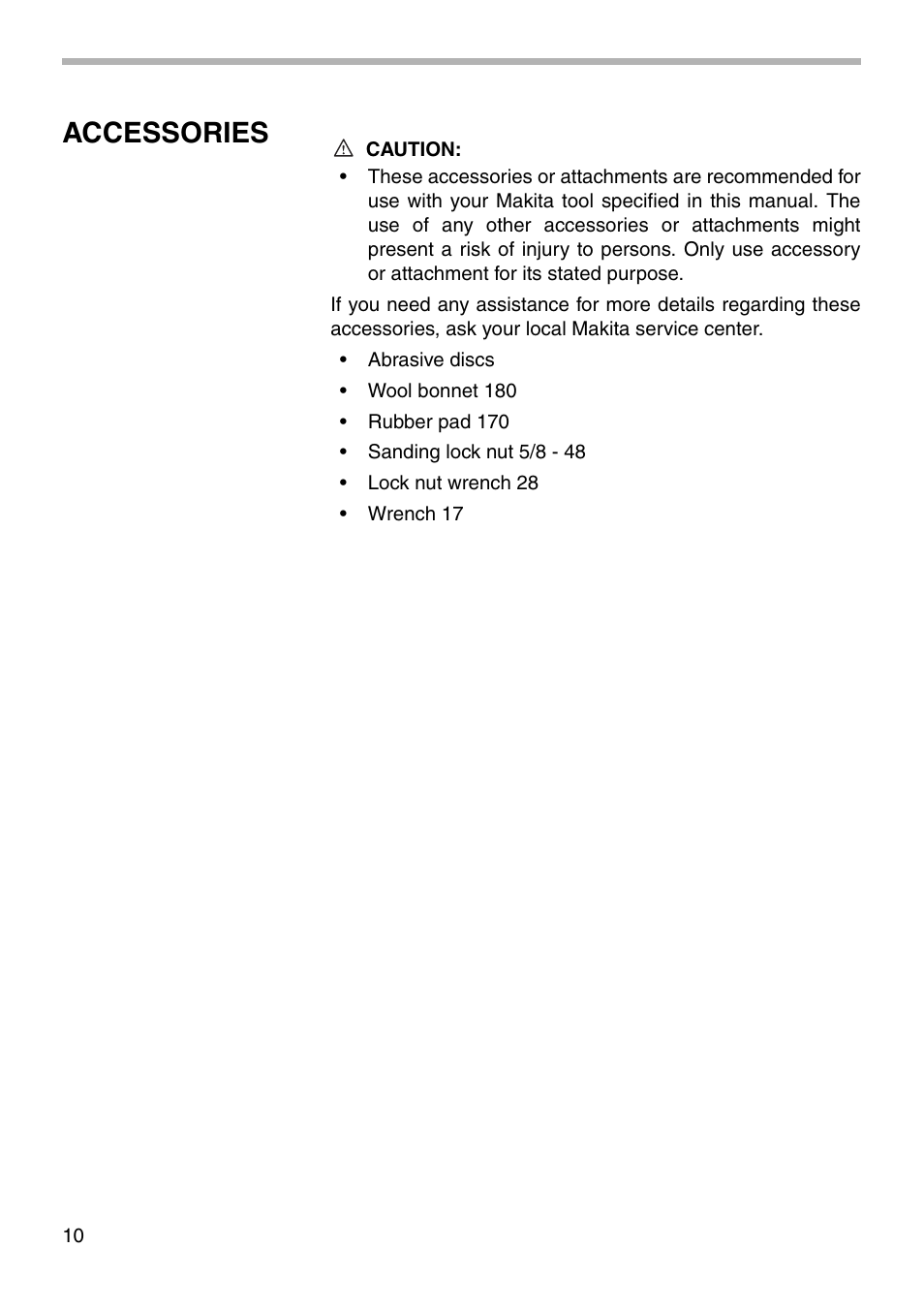 Accessories | Makita 9217SPC User Manual | Page 10 / 16