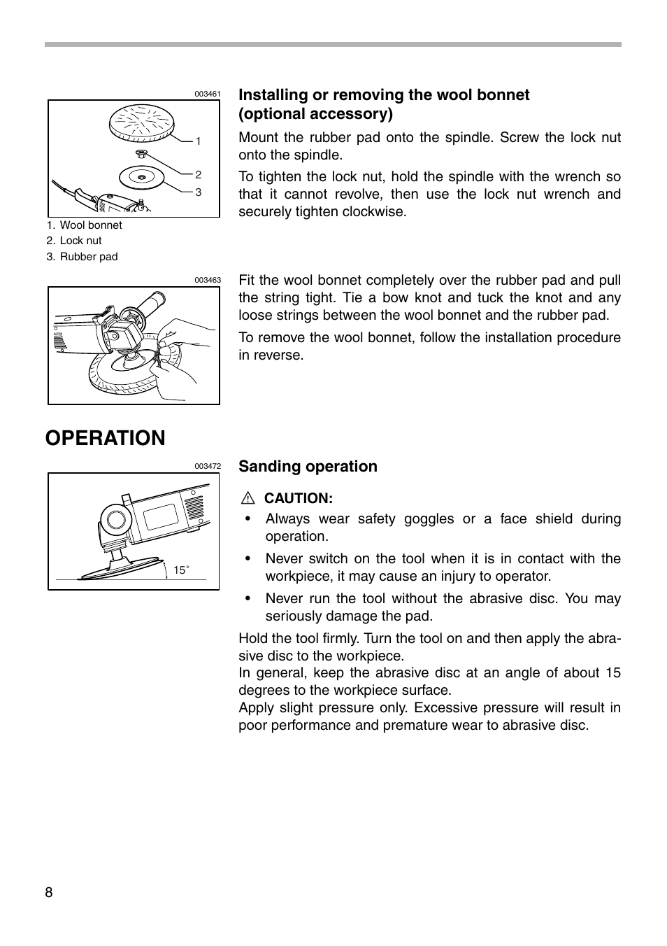 Operation, Sanding operation | Makita 9217SPC User Manual | Page 8 / 16