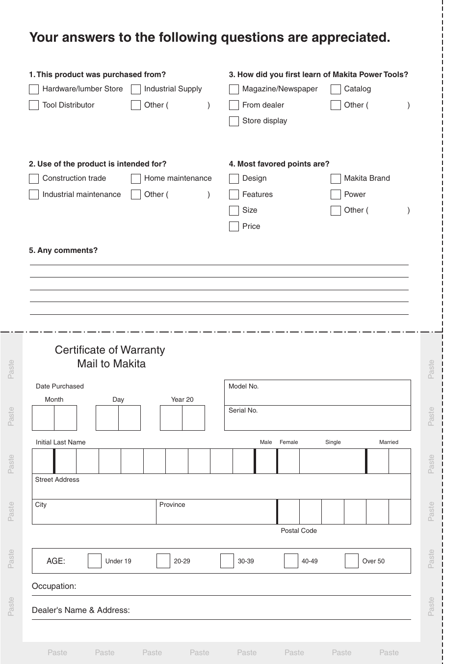 Certificate of warranty mail to makita | Makita BO5011 User Manual | Page 14 / 16