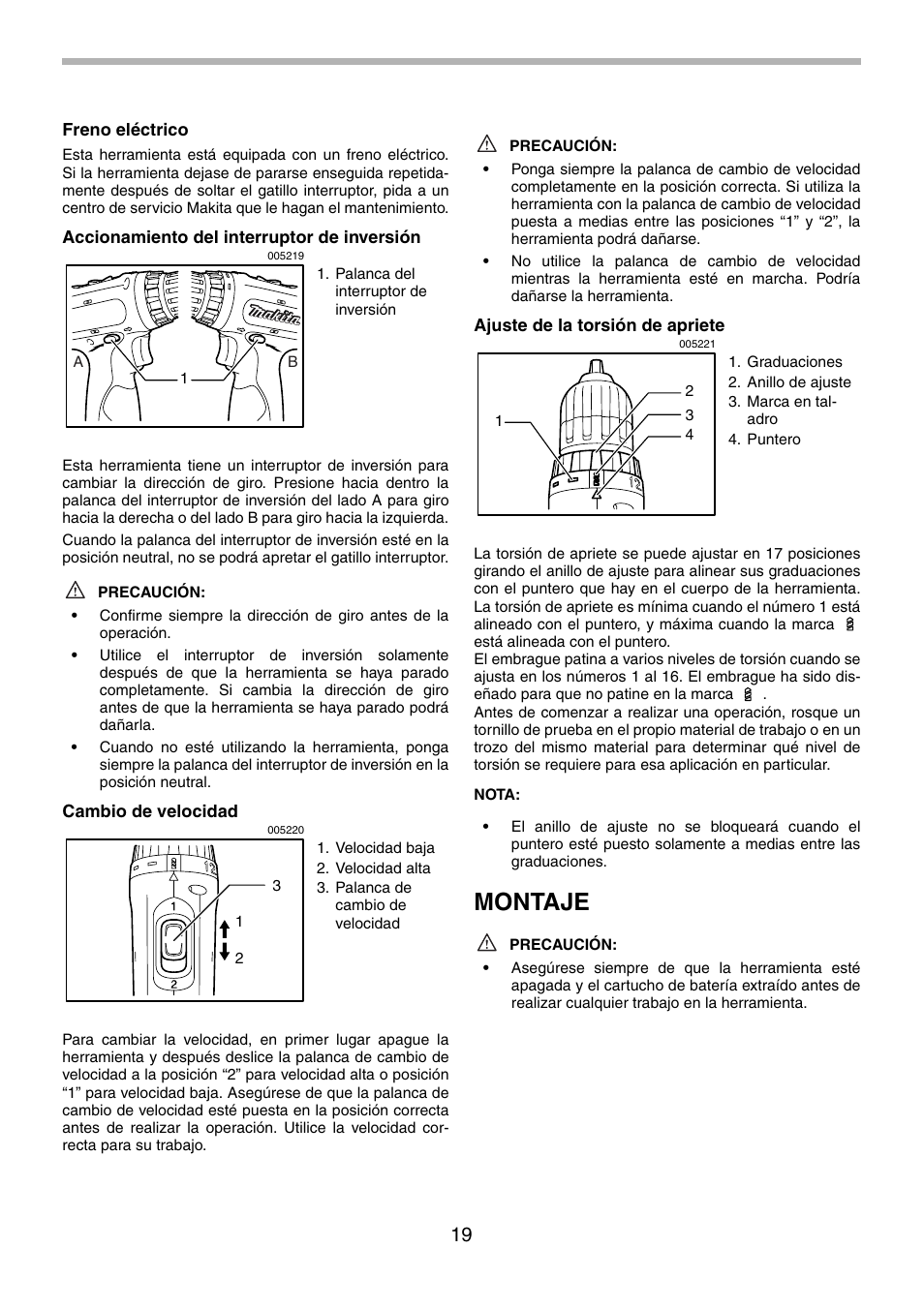 Montaje | Makita 6260D User Manual | Page 19 / 24