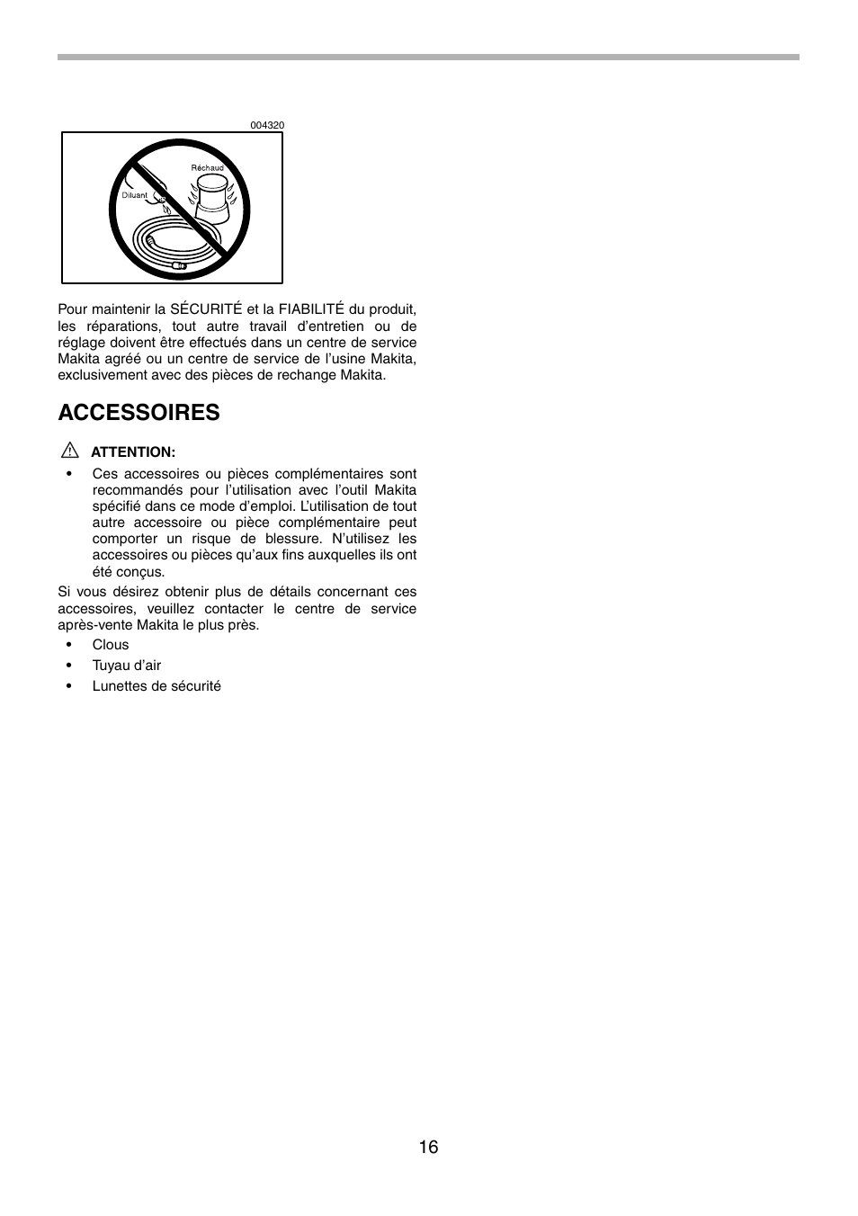 Accessoires | Makita AF505 User Manual | Page 16 / 28