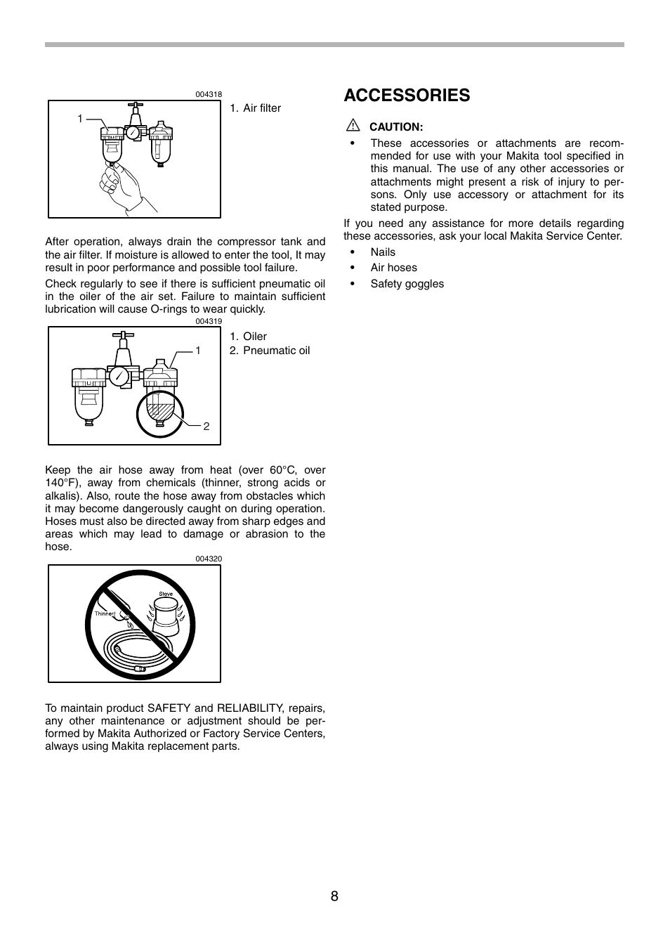 Accessories | Makita AF505 User Manual | Page 8 / 28