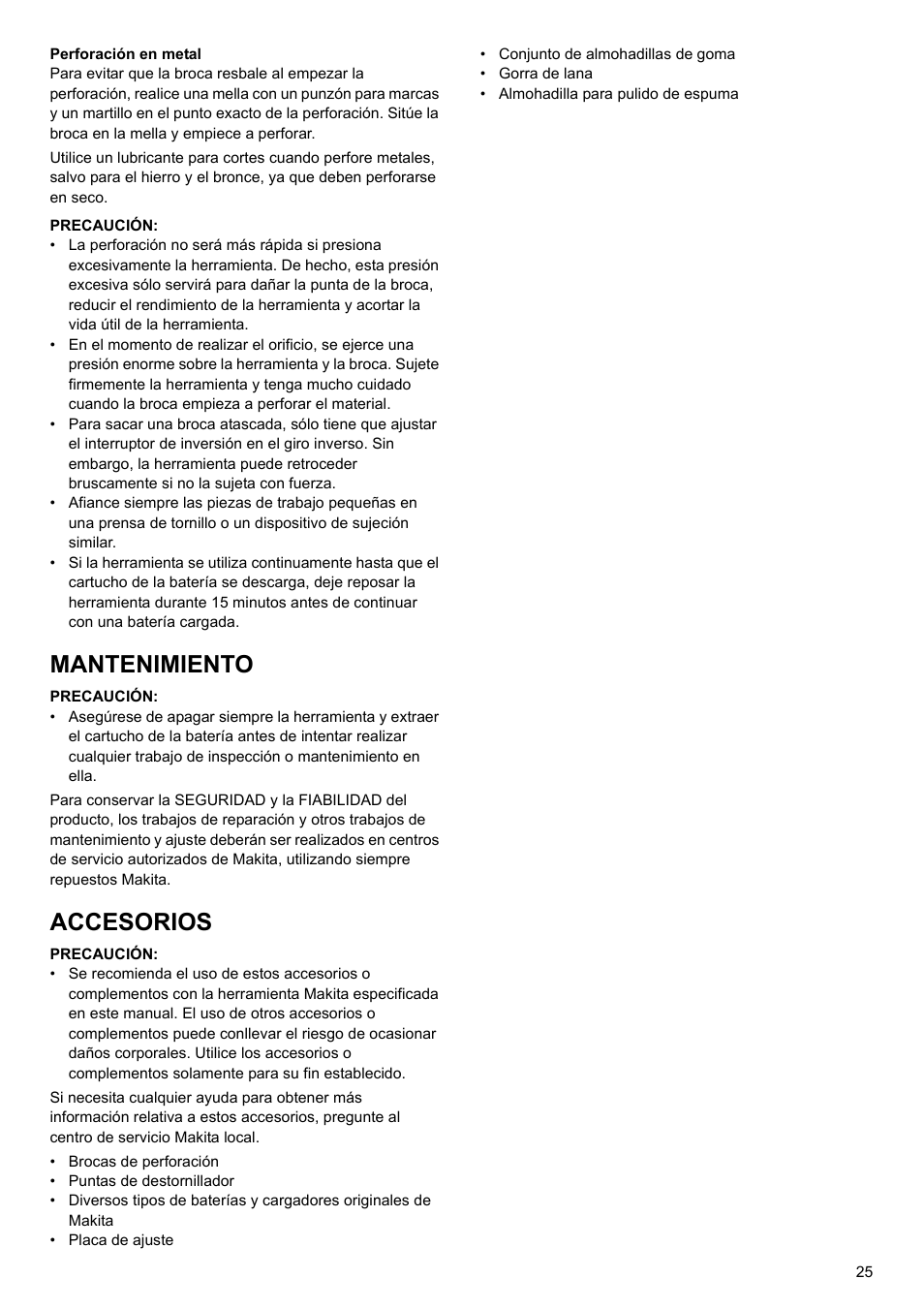 Mantenimiento, Accesorios | Makita 6095d User Manual | Page 25 / 52