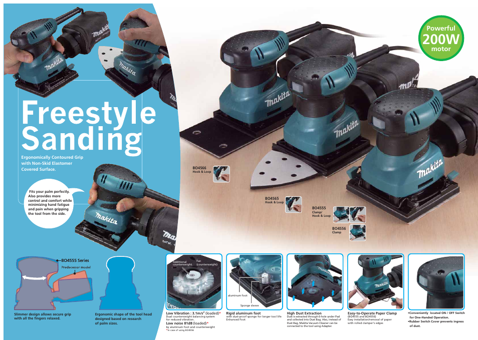 200w, Powerful, Motor | Makita BO4555 User Manual | Page 2 / 2