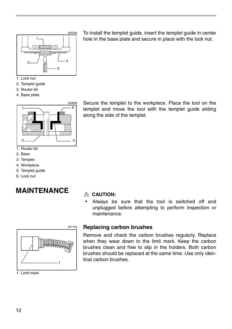 Maintenance, Replacing carbon brushes | Makita RP1101 User Manual | Page 12 / 20