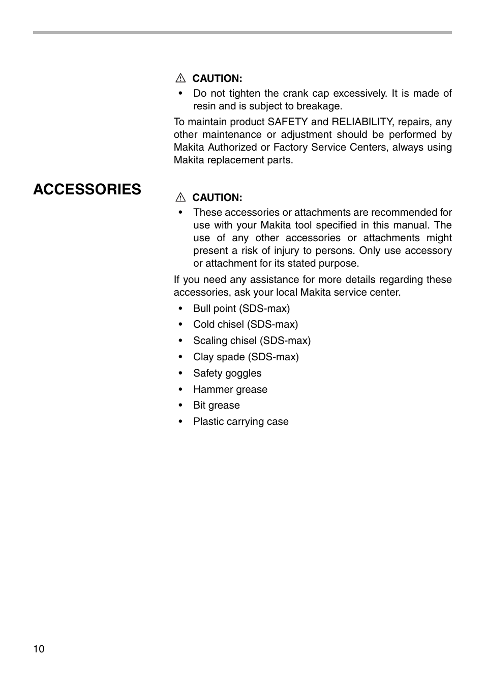 Accessories | Makita HM1100C User Manual | Page 10 / 16