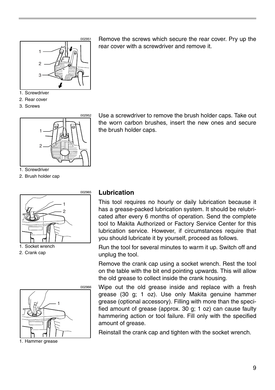 Lubrication | Makita HM1100C User Manual | Page 9 / 16