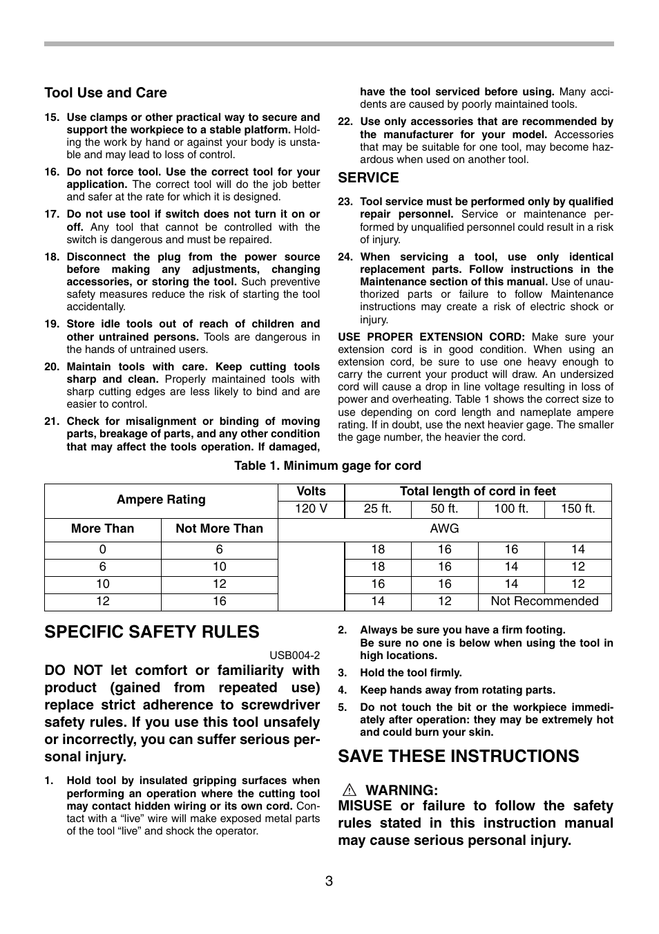 Specific safety rules, Save these instructions | Makita 6834 User Manual | Page 3 / 24