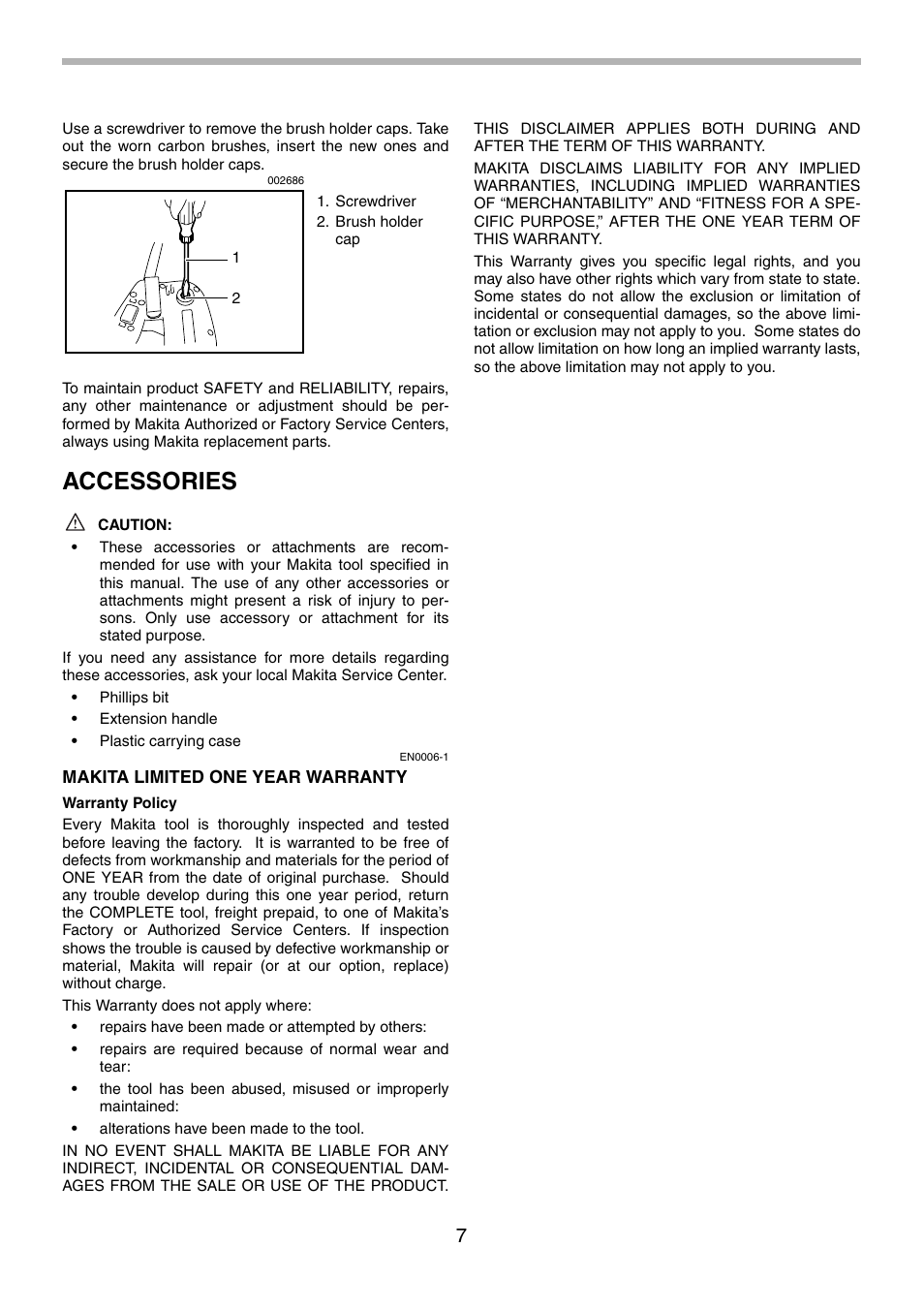 Accessories | Makita 6834 User Manual | Page 7 / 24