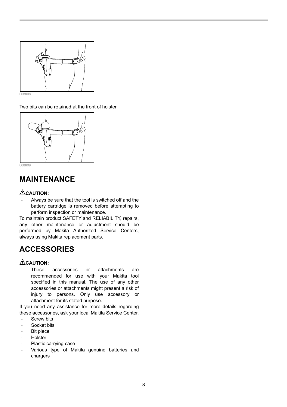 Maintenance, Accessories | Makita TD090D User Manual | Page 8 / 12