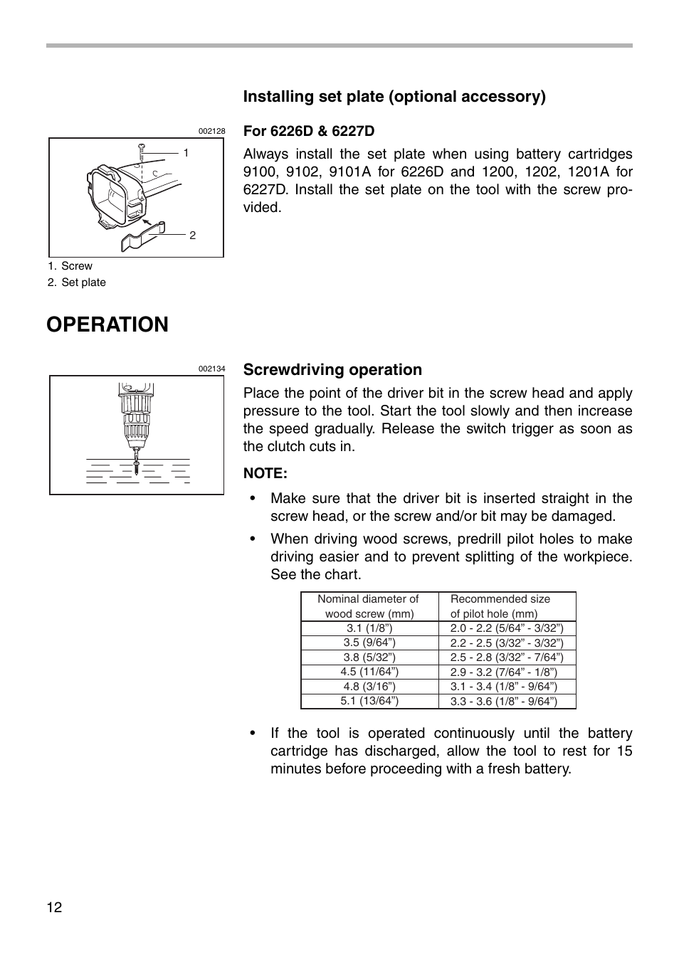 Operation, Installing set plate (optional accessory), Screwdriving operation | Makita 6227D User Manual | Page 12 / 20