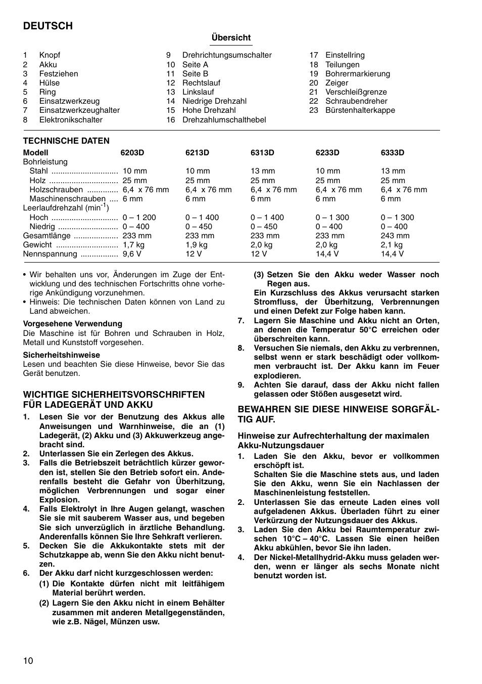 Deutsch | Makita 6333D User Manual | Page 10 / 48