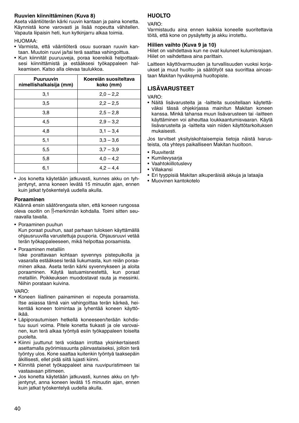 Makita 6333D User Manual | Page 40 / 48