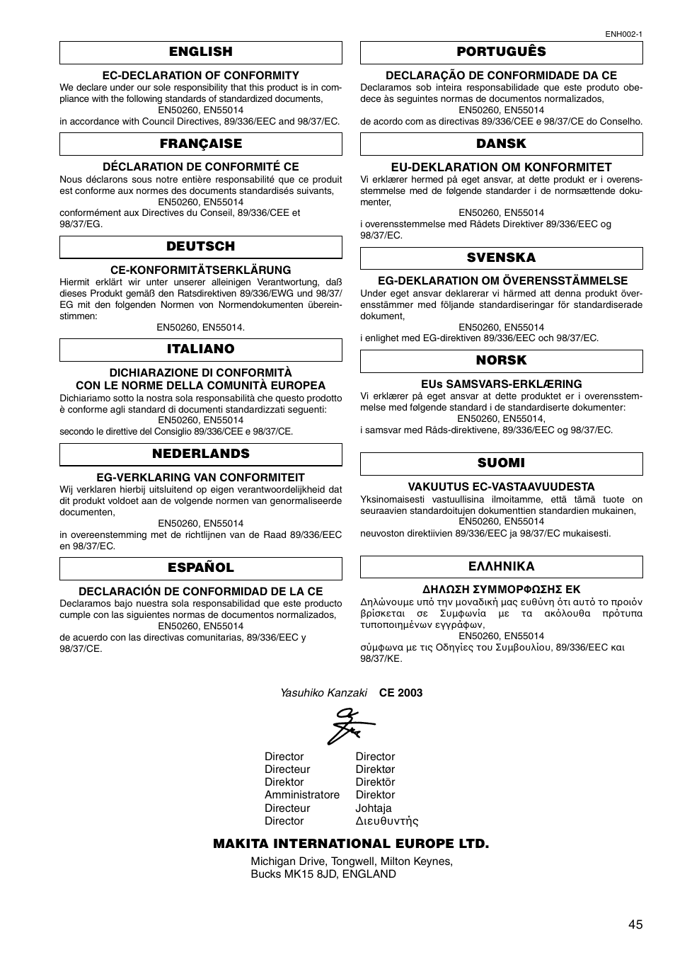 Makita 6333D User Manual | Page 45 / 48