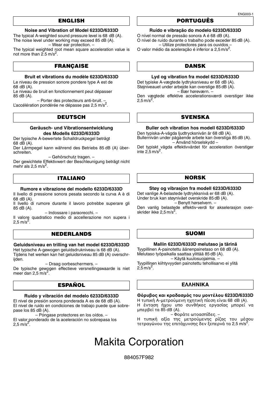 Makita corporation | Makita 6333D User Manual | Page 48 / 48